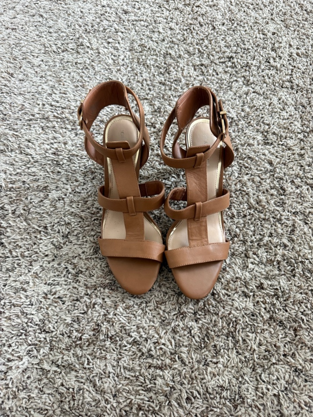 Gianni Bini Tan Strappy Block Heel Sandals